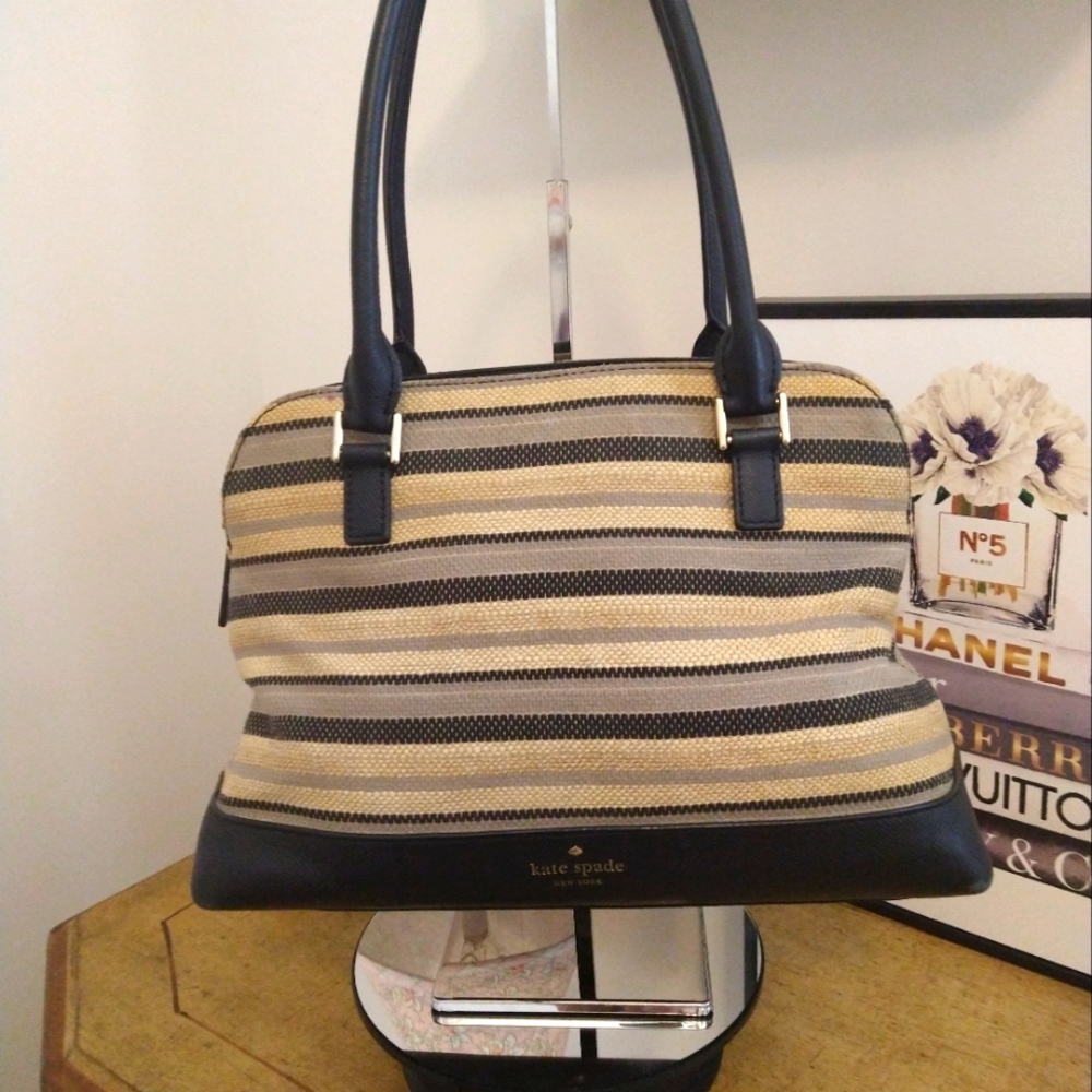Kate Spade striped canvas and leather satchel